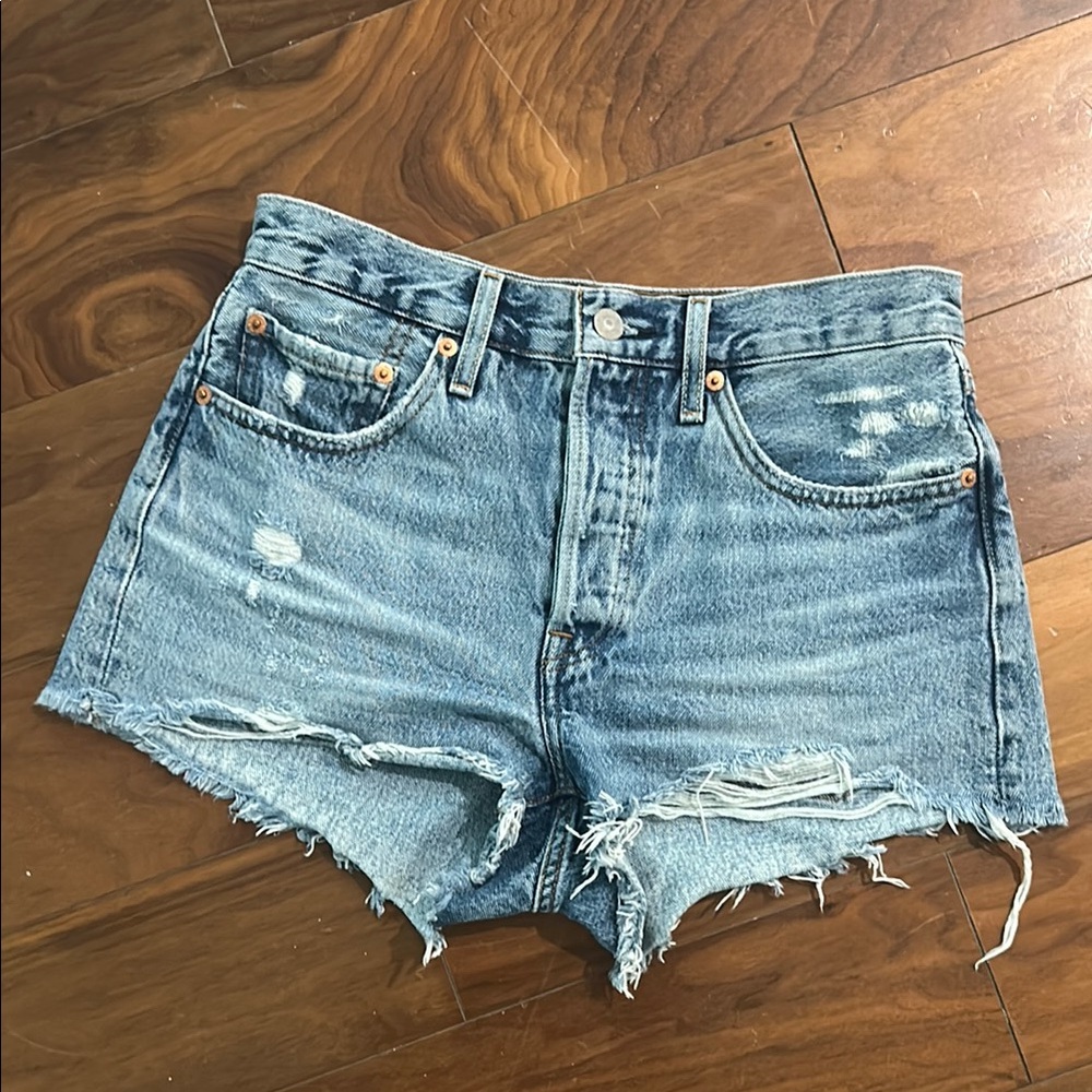 Levi's Blue Jean Shorts Distressed Frayed Hem